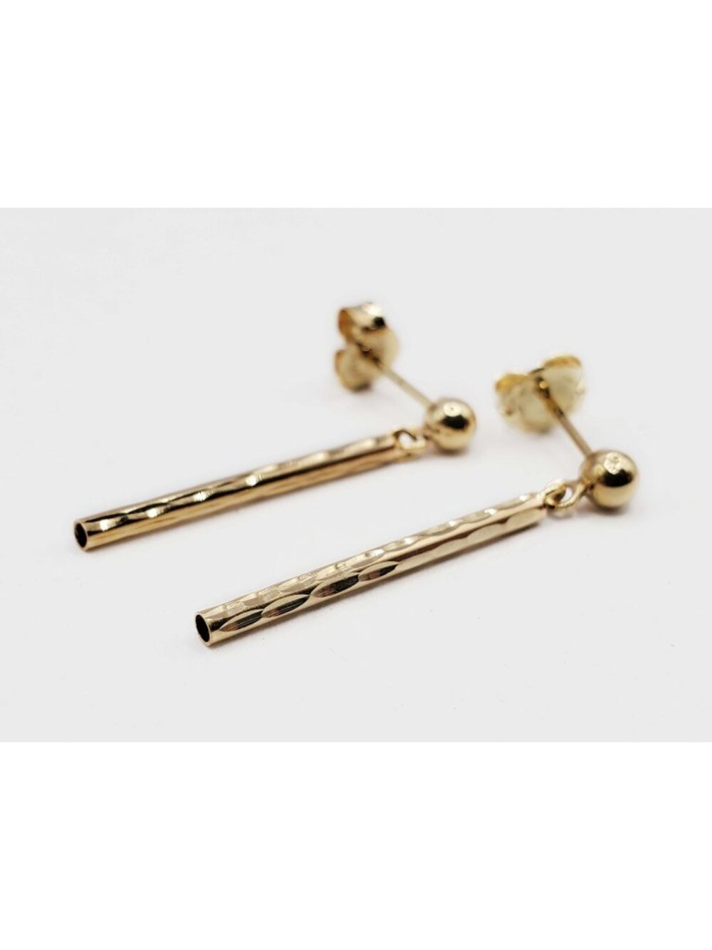 Thin Dia-Cut Rod Dangle Earrings 14k Gold